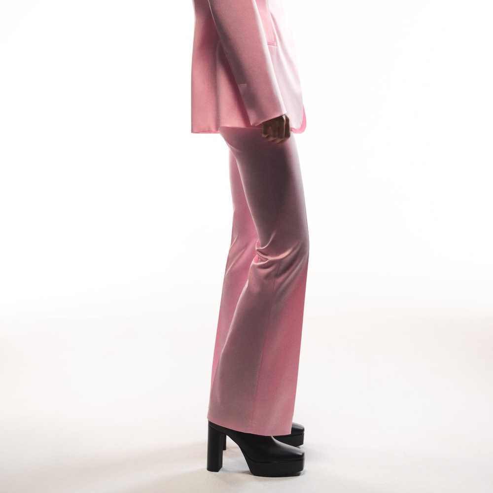 NWT ZARA FLARED SATIN EFFECT PANTS PINK S